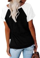 Womens V Neck Basic Tops Color Block Tunic T Shirts Summer Short Sleeve Casual Cotton Tees Shirts
