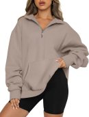 Womens Zip Up Hoodies Oversized Sweatshirts Preppy Clothes Fall Teen Girls Outfits Fashion Crewneck Pullover