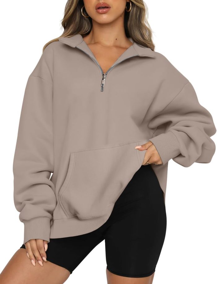 Womens Zip Up Hoodies Oversized Sweatshirts Preppy Clothes Fall Teen Girls Outfits Fashion Crewneck Pullover