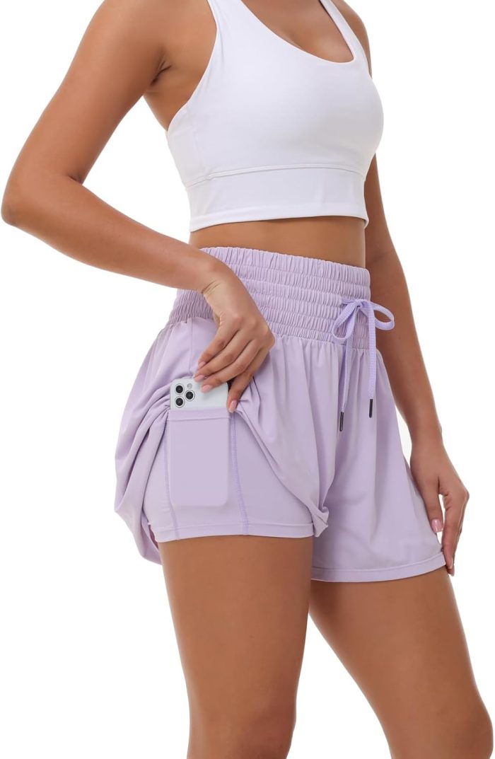 Flowy Athletic Shorts for Women Gym Workout Running Lounge Pants High Waist with Pocket Cute Clothes Summer Outfits - Image 2