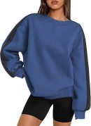 Womens Sweatshirt Long Sleeve Color Block Fleece Hoodies Fall Casual Crewneck Pullover Tunic Tops 2024