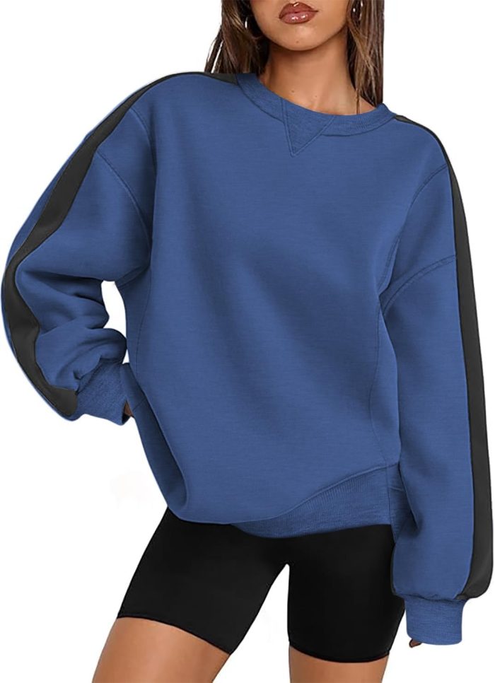 Womens Sweatshirt Long Sleeve Color Block Fleece Hoodies Fall Casual Crewneck Pullover Tunic Tops 2024