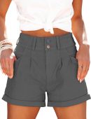 Womens Relaxed Fit Casual High Waist Pocketed Denim Shorts