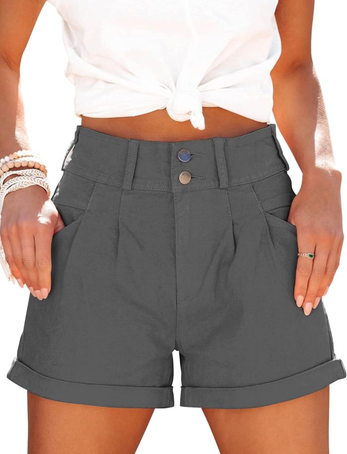 Womens Relaxed Fit Casual High Waist Pocketed Denim Shorts