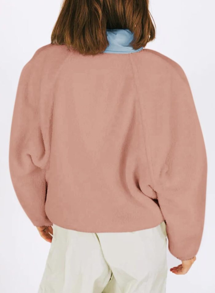 Sweatshirt for Women Oversized Fuzzy Fleece Jacket Color Block Button Long Sleeve Pullover Sherpa Sweatshirts Tops - Image 2