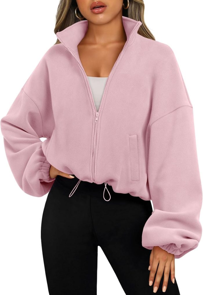 Womens Fleece Jackets Zip Up Oversized Sweatshirts Winter Clothes Long Sleeve Crop Sherpa Fall Outfits Fashion