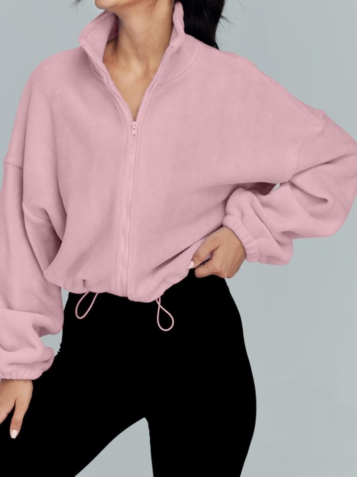Womens Fleece Jackets Zip Up Oversized Sweatshirts Winter Clothes Long Sleeve Crop Sherpa Fall Outfits Fashion - Image 2