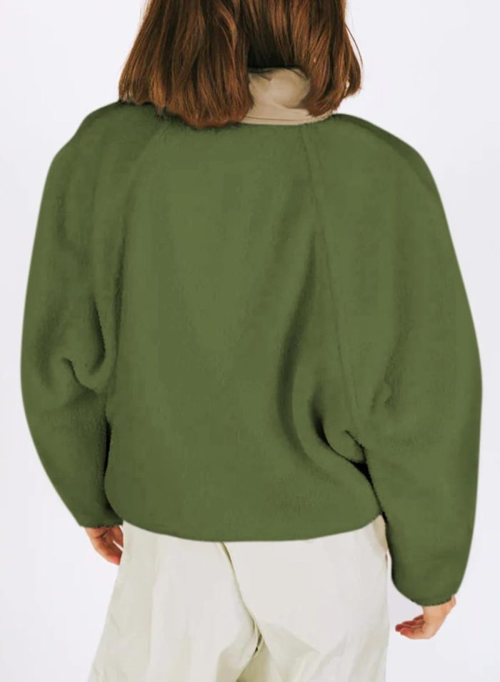 Sweatshirt for Women Oversized Fuzzy Fleece Jacket Color Block Button Long Sleeve Pullover Sherpa Sweatshirts Tops - Image 2