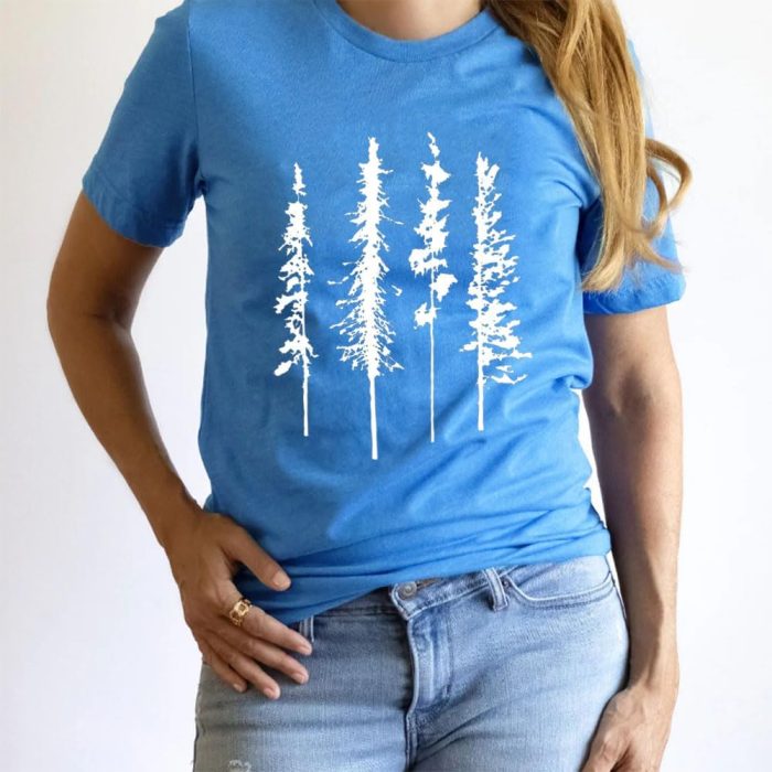 Funny Graphic Women Skinny Pine Tree Shirt Summer Hiking Camping Athletic Tees Nature Casual Comfy Clothes - Image 2