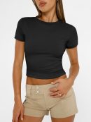 Womens Short Sleeve T Shirts Basic Summer 2025 Workout Tops Crew Neck Gym Crop Tops Trendy Y2K Clothes