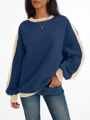 Womens Oversized Sweatshirts Crewneck Hoodies Color Block Long Sleeve Pullover Fall Cute Top Fleece Clothes