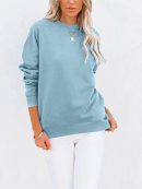 Women's Casual Long Sleeve Color Block/Solid Tops Crewneck Sweatshirts Cute Loose Fit Pullover with Pockets