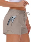 Women's Running Shorts with Liner 3 Zipper Pockets Elastic Workout Athletic Gym Yoga Shorts