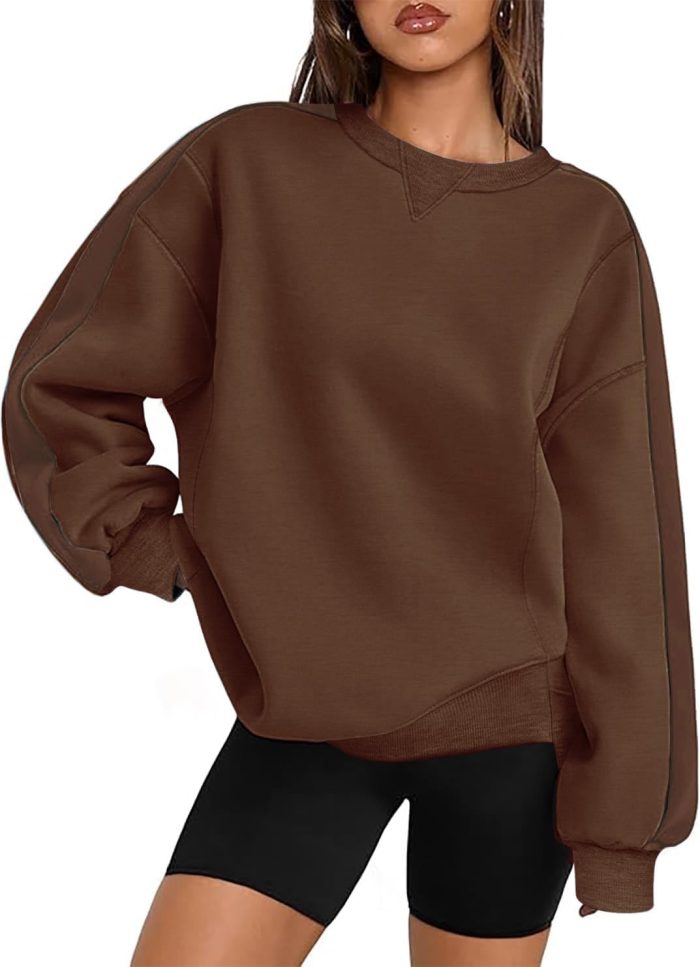Womens Sweatshirt Long Sleeve Color Block Fleece Hoodies Fall Casual Crewneck Pullover Tunic Tops 2024
