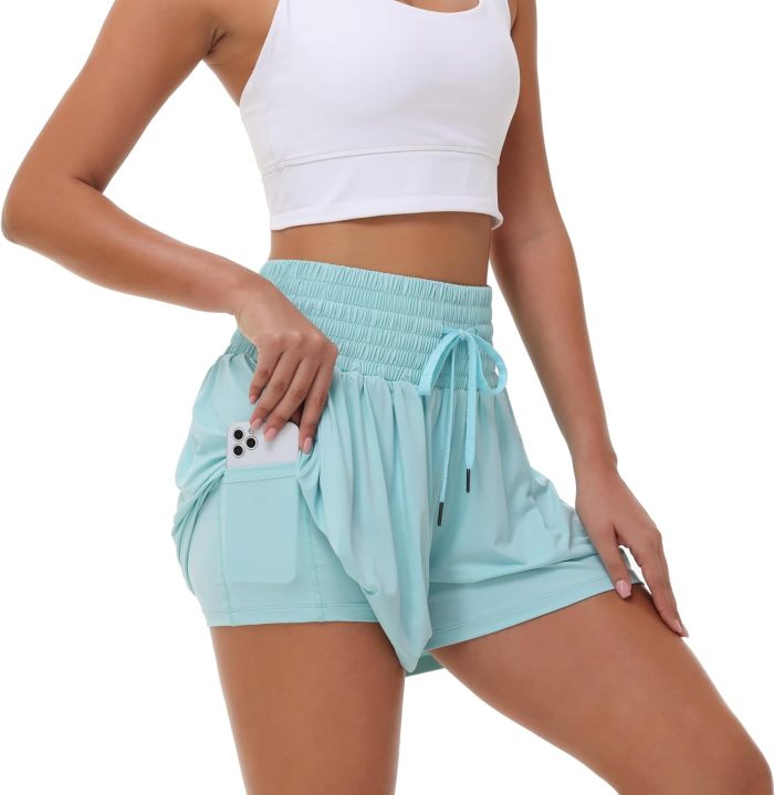 Flowy Athletic Shorts for Women Gym Workout Running Lounge Pants High Waist with Pocket Cute Clothes Summer Outfits - Image 2