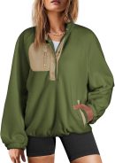 Sweatshirt for Women Oversized Fuzzy Fleece Jacket Color Block Button Long Sleeve Pullover Sherpa Sweatshirts Tops