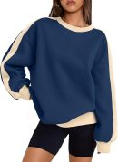 Womens Oversized Sweatshirts Crewneck Hoodies Color Block Long Sleeve Pullover Fall Cute Top Fleece Clothes