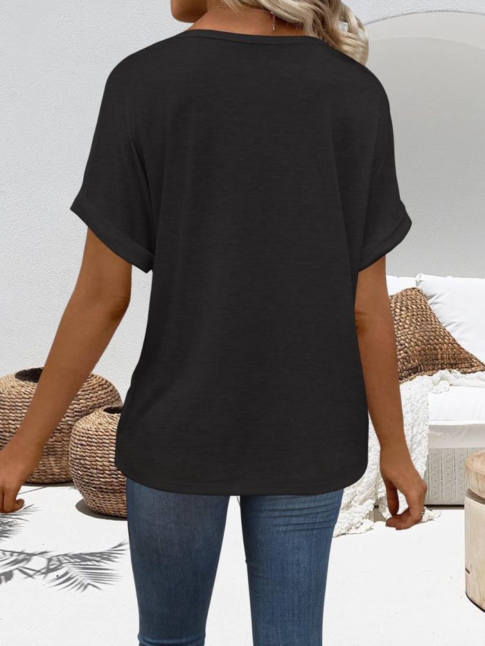 T Shirts Short Sleeve V Neck Tees Womens Tops Beach Vacation Fashion Clothes 2025 Casual Summer Spring Outfits - Image 2