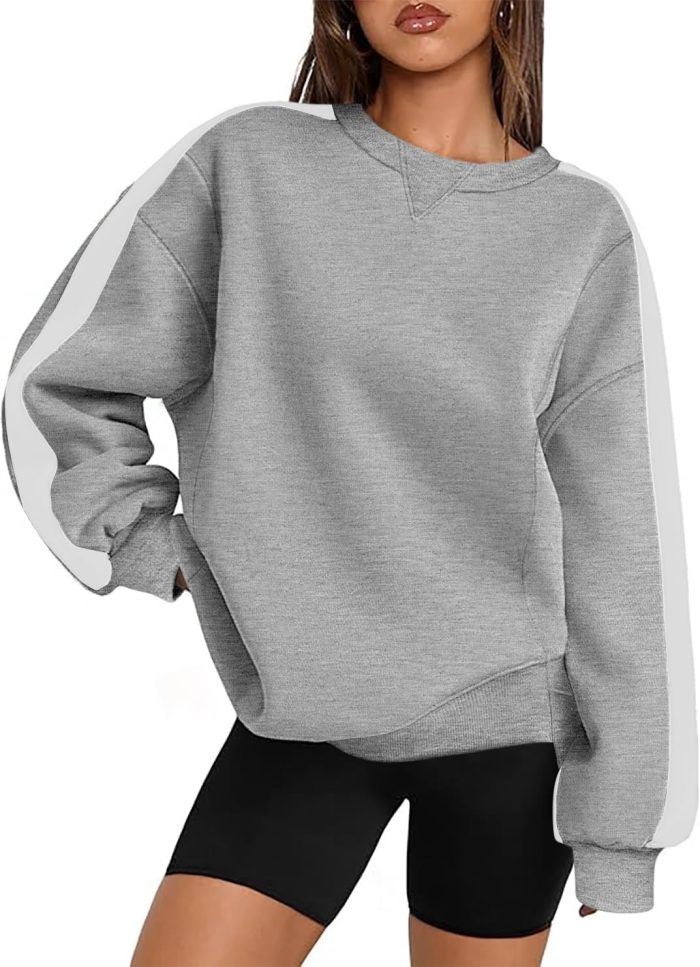 Womens Sweatshirt Long Sleeve Color Block Fleece Hoodies Fall Casual Crewneck Pullover Tunic Tops 2024