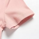 Women V Neck Ribbed Fitted Tight Tshirt Short Sleeve Shirt Basic Knit Top