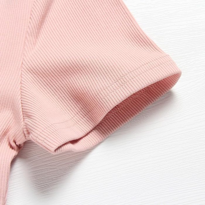 Women V Neck Ribbed Fitted Tight Tshirt Short Sleeve Shirt Basic Knit Top - Image 2