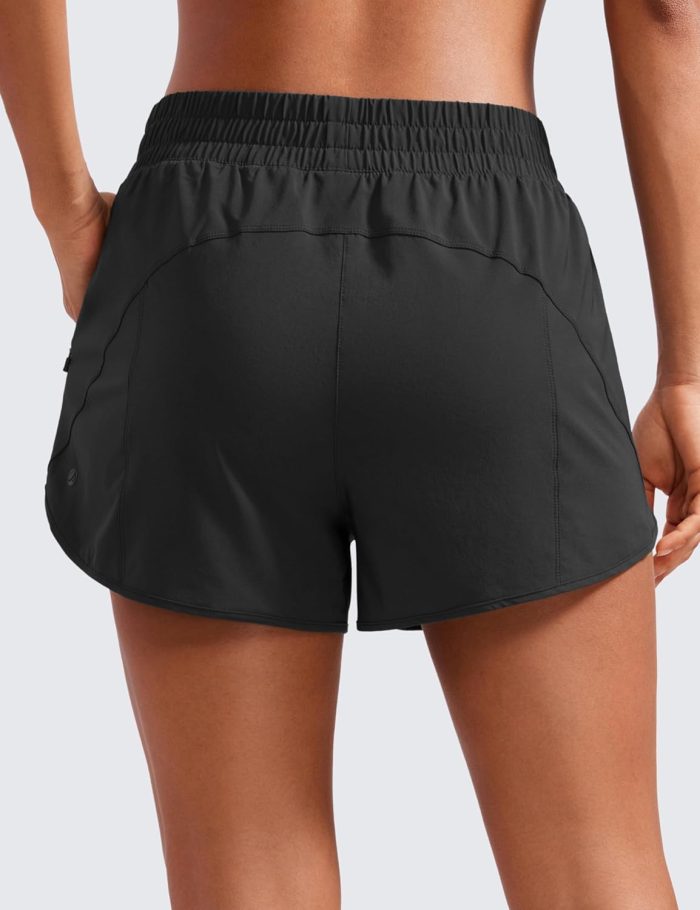 Womens High Waisted Running Shorts Mesh Liner 3'' Dolphin Quick Dry for Athletic Gym Track Workout with Zip Pocket - Image 2