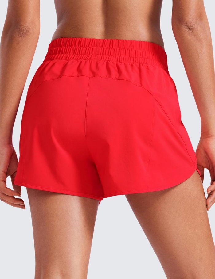 Womens High Waisted Running Shorts Mesh Liner 3'' Dolphin Quick Dry for Athletic Gym Track Workout with Zip Pocket - Image 2
