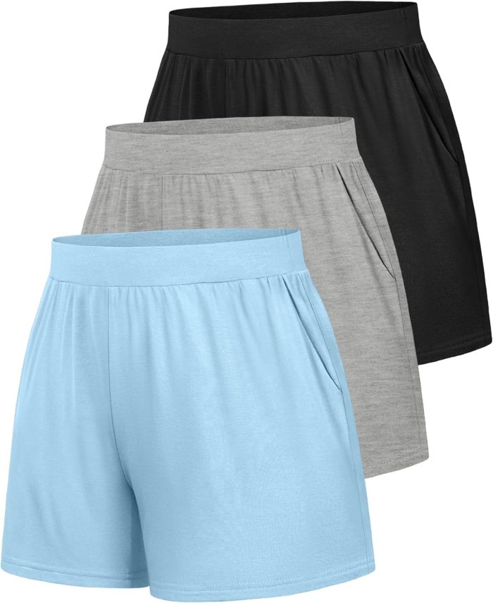 3 Pack Women's Athletic Shorts, Summer High Waist Lounge Pajama Shorts Casual Soft Elastic Sweat Shorts with Pockets - Image 2