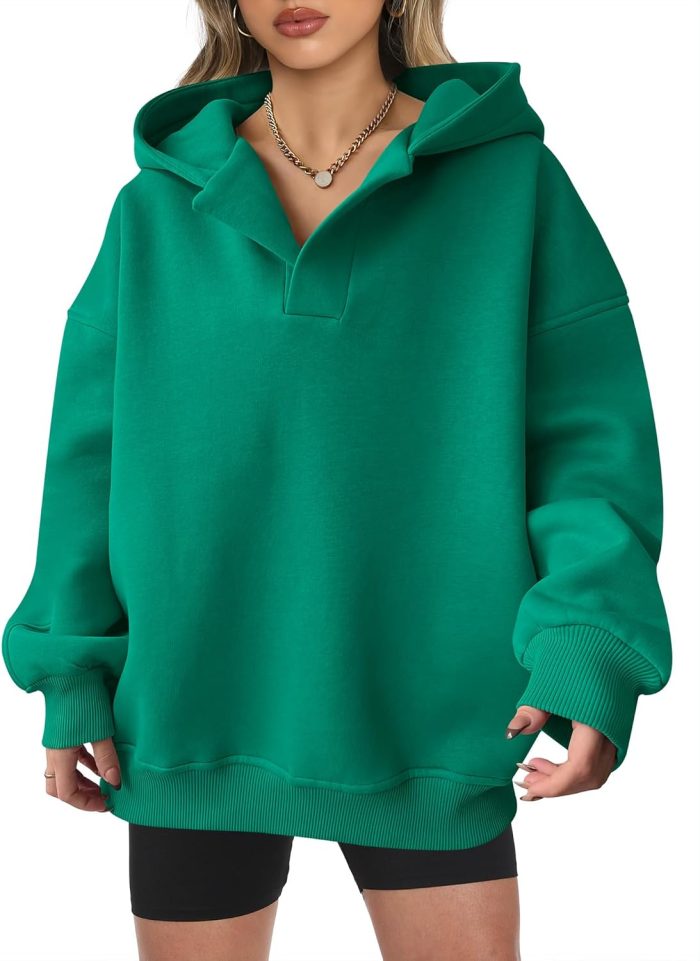 Womens Oversized Hoodies V Neck Sweatshirts Long Sleeve Pullover Casual Fall Teen Girls Preppy Clothes 2025 Trendy