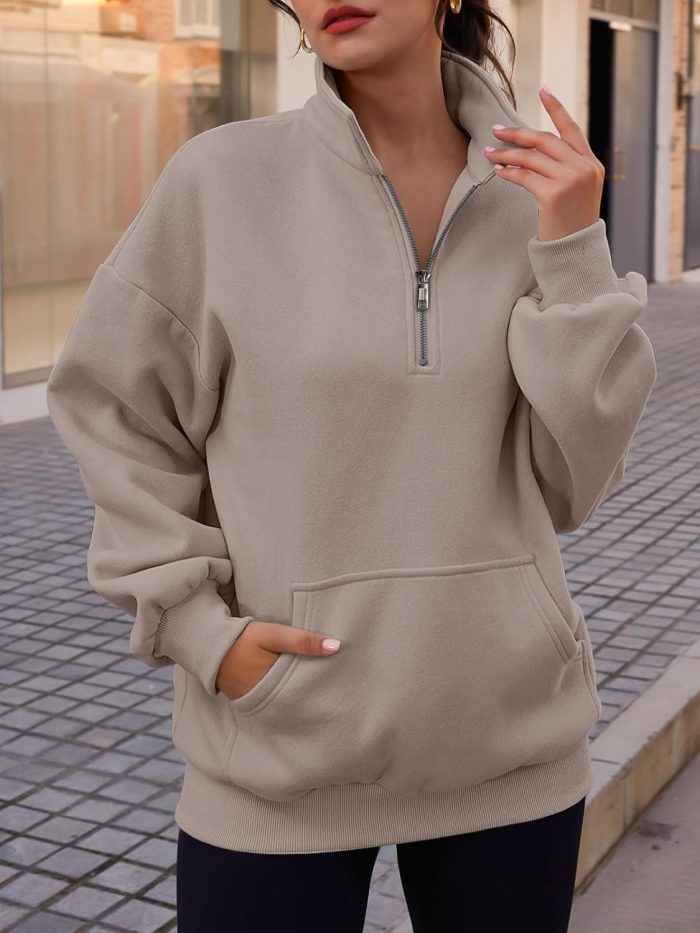 Womens Zip Up Hoodies Oversized Sweatshirts Preppy Clothes Fall Teen Girls Outfits Fashion Crewneck Pullover - Image 2
