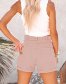 Womens Relaxed Fit Casual High Waist Pocketed Denim Shorts