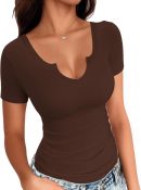 Women's Tops V Neck Shirts Short Sleeve Tshirt Fitted Basic Tees Summer Tunic Ribbed Sexy Clothes Casual Cute