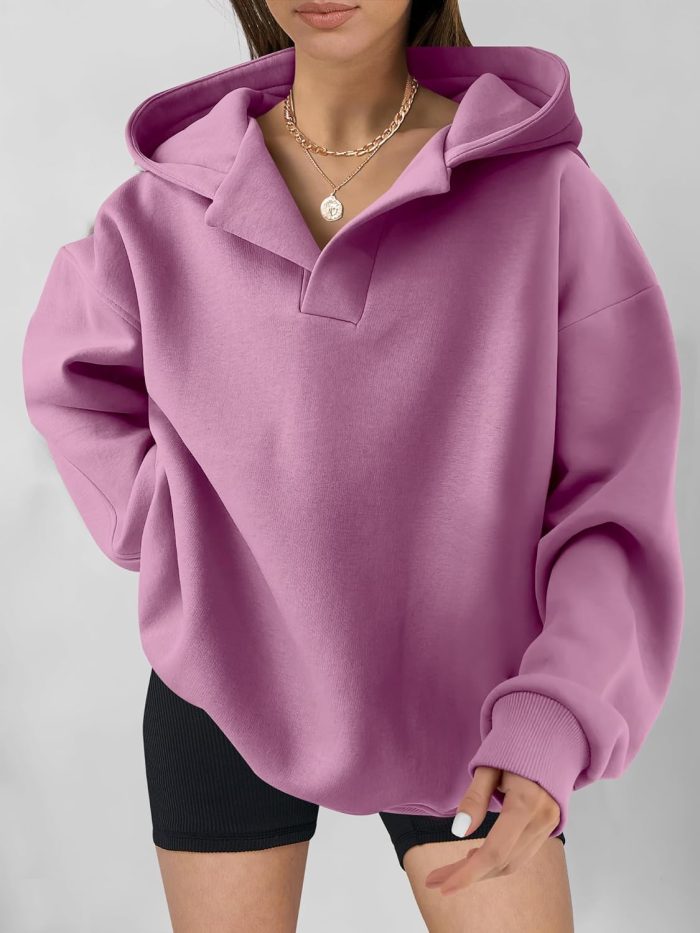 Womens Oversized Hoodies V Neck Sweatshirts Long Sleeve Pullover Casual Fall Teen Girls Preppy Clothes 2025 Trendy - Image 2