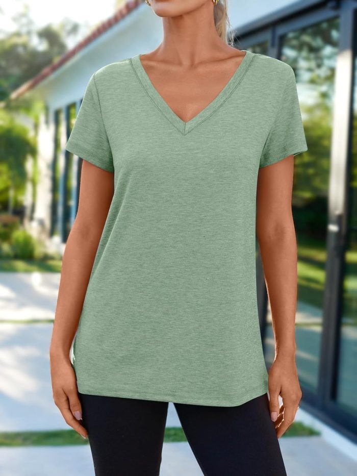 T Shirts Short Sleeve V Neck Tees Tops for Women Fashion Trendy Lightweight Soft Casual Summer Outfits Clothes 2025 - Image 2
