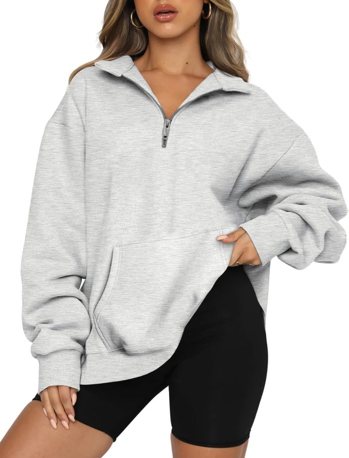 Womens Zip Up Hoodies Oversized Sweatshirts Preppy Clothes Fall Teen Girls Outfits Fashion Crewneck Pullover