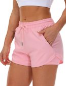 Women's Running Shorts with Liner 3 Zipper Pockets Elastic Workout Athletic Gym Yoga Shorts