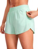 Womens High Waisted Running Shorts Mesh Liner 3'' Dolphin Quick Dry for Athletic Gym Track Workout with Zip Pocket