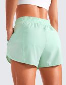 Womens High Waisted Running Shorts Mesh Liner 3'' Dolphin Quick Dry for Athletic Gym Track Workout with Zip Pocket