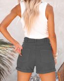 Womens Relaxed Fit Casual High Waist Pocketed Denim Shorts