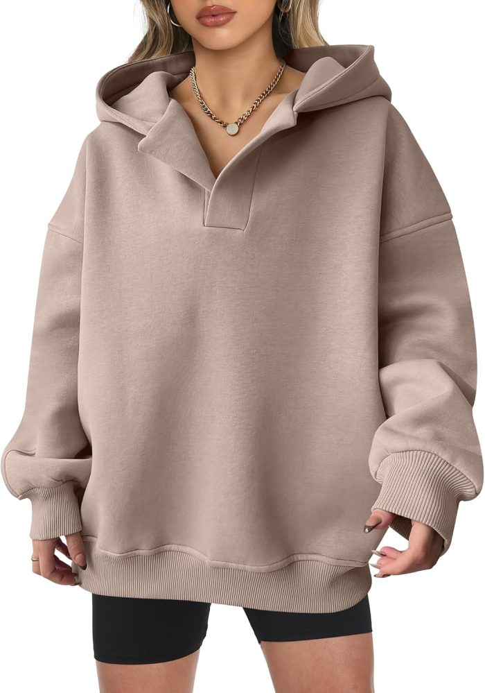 Womens Oversized Hoodies V Neck Sweatshirts Long Sleeve Pullover Casual Fall Teen Girls Preppy Clothes 2025 Trendy