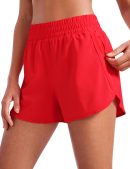 Womens High Waisted Running Shorts Mesh Liner 3'' Dolphin Quick Dry for Athletic Gym Track Workout with Zip Pocket