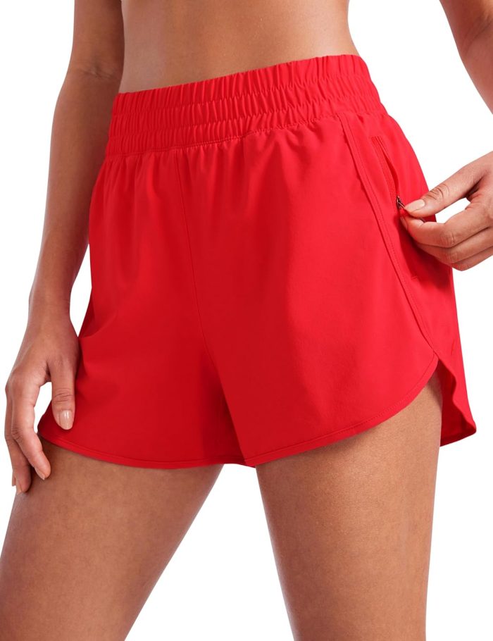 Womens High Waisted Running Shorts Mesh Liner 3'' Dolphin Quick Dry for Athletic Gym Track Workout with Zip Pocket