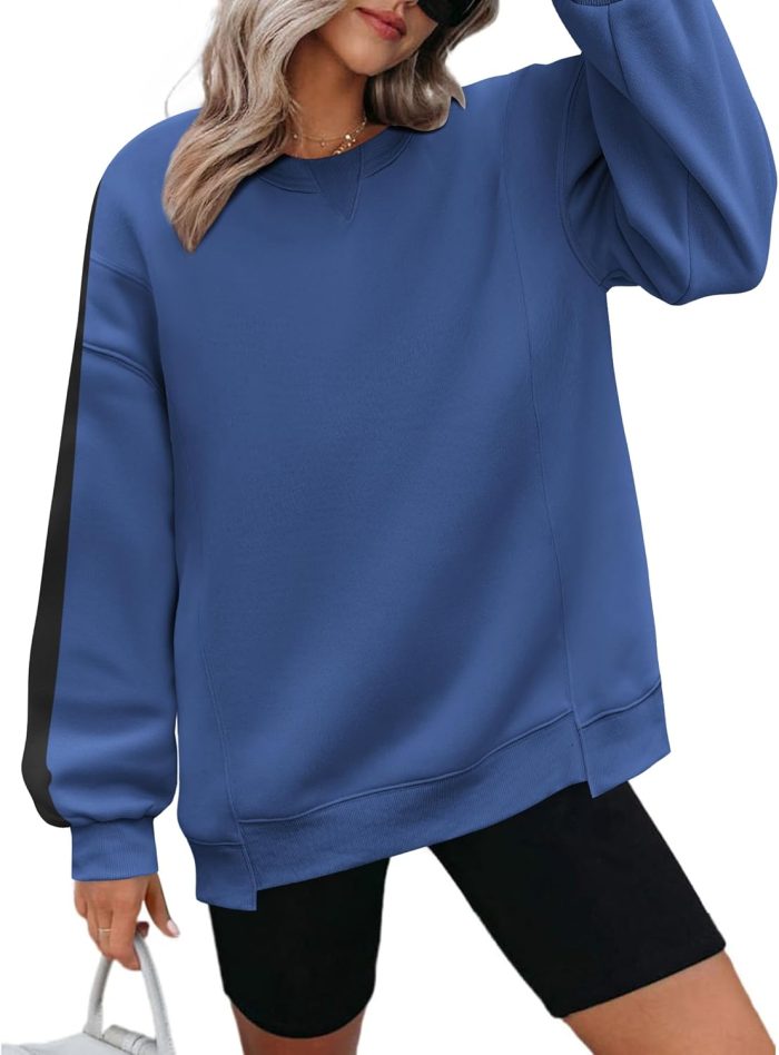 Womens Sweatshirt Long Sleeve Color Block Fleece Hoodies Fall Casual Crewneck Pullover Tunic Tops 2024 - Image 2