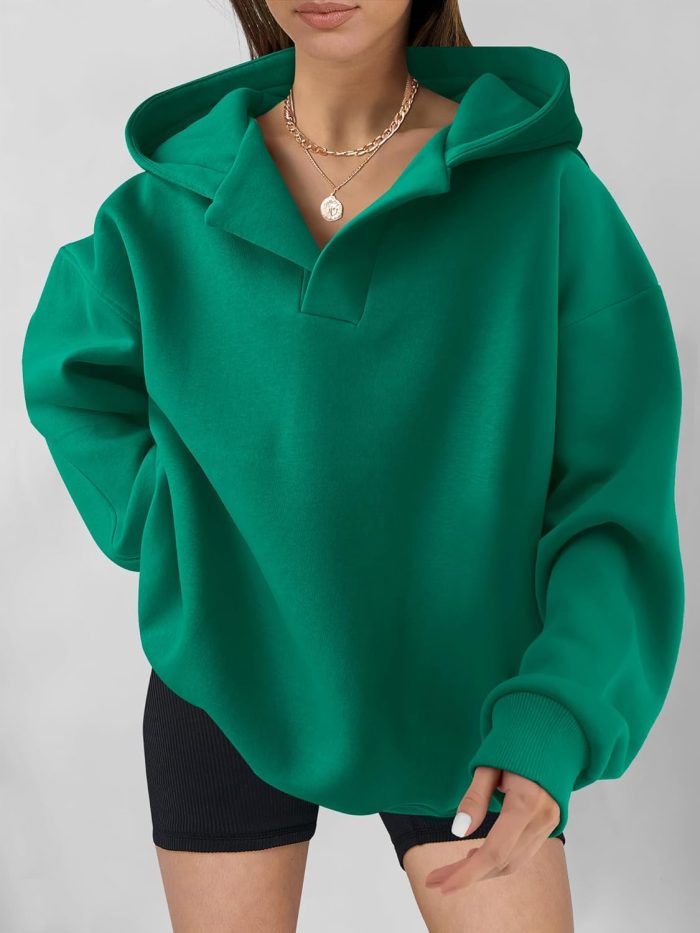 Womens Oversized Hoodies V Neck Sweatshirts Long Sleeve Pullover Casual Fall Teen Girls Preppy Clothes 2025 Trendy - Image 2
