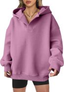 Womens Oversized Hoodies V Neck Sweatshirts Long Sleeve Pullover Casual Fall Teen Girls Preppy Clothes 2025 Trendy