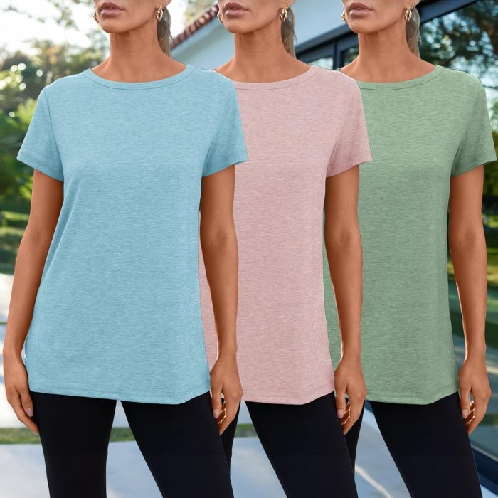 Womens 3 Pack T-Shirts Short Sleeve Summer Tops Fashion Basic Tees Comfy Casual Vacation Outfits Workout Clothes 2025 - Image 2