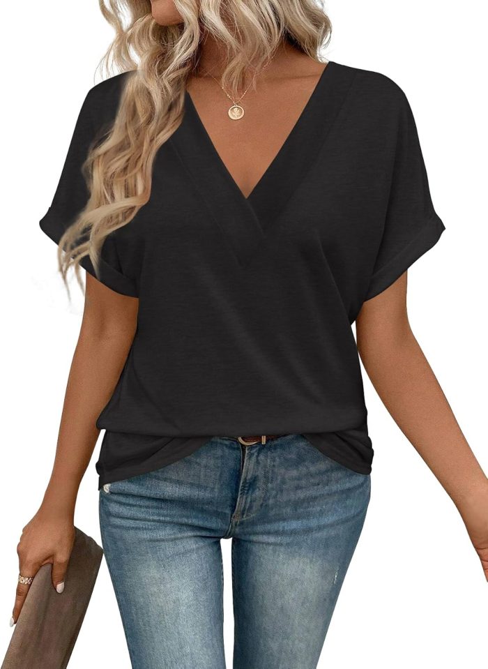 T Shirts Short Sleeve V Neck Tees Womens Tops Beach Vacation Fashion Clothes 2025 Casual Summer Spring Outfits