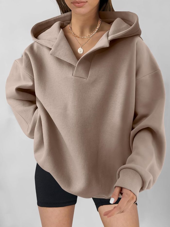 Womens Oversized Hoodies V Neck Sweatshirts Long Sleeve Pullover Casual Fall Teen Girls Preppy Clothes 2025 Trendy - Image 2