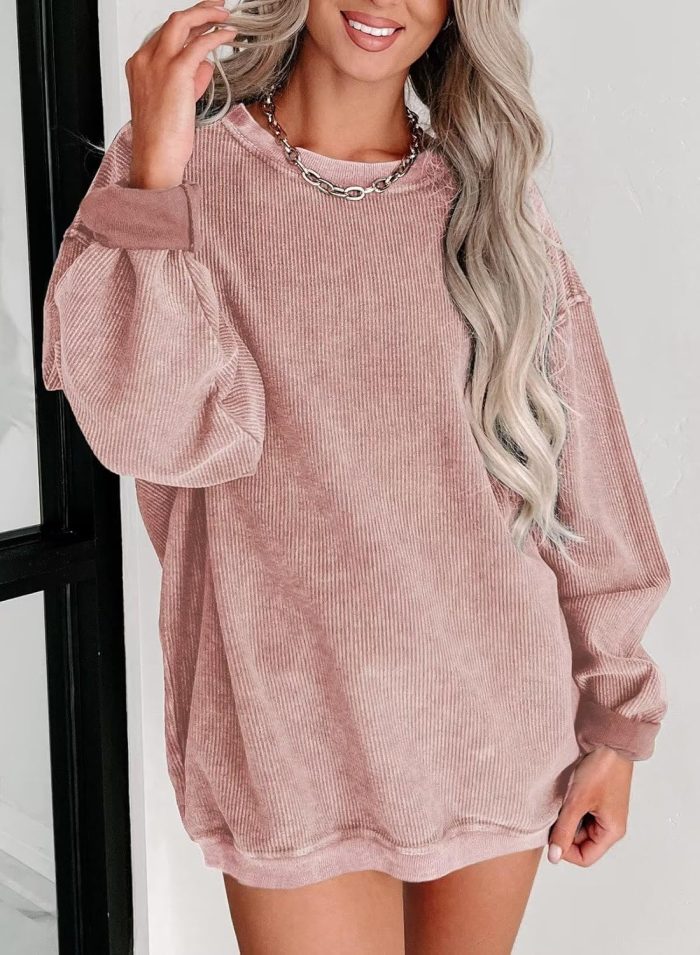 Women's Casual Corduroy Sweatshirts 2024 - Comfortable Long Sleeve Crewneck Pullovers for Fall and Winter - Image 2
