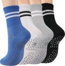 Pilates Socks for Women with Non Slip Grippers, Yoga Crew Socks for  Sticky Slipper Socks 4 Pairs